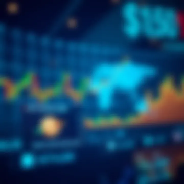 Foreign exchange market with currency symbols and global financial data