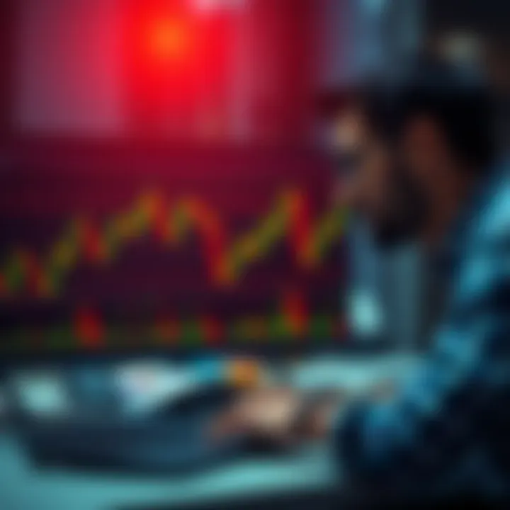 Illustration of a forex trader analyzing candlestick patterns on a digital trading platform