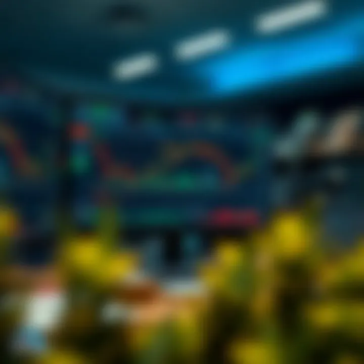 Illustration showing a digital training platform for forex trading with currency charts and educational materials