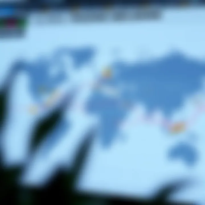 Global forex trading sessions map showing time zones and major market centers