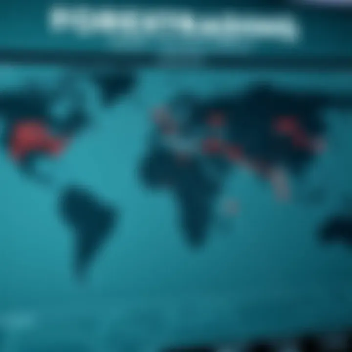 World map highlighting major forex trading sessions in different regions