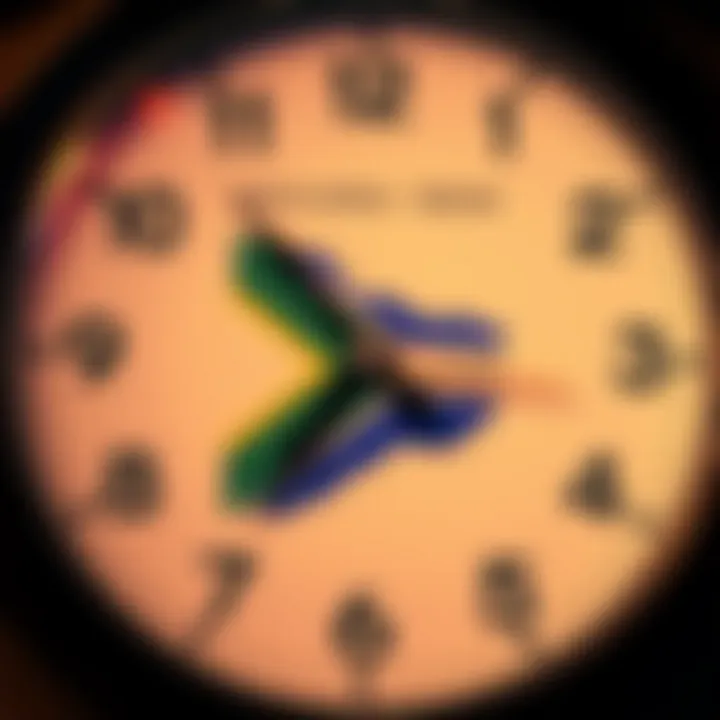 Clock showing South African time with overlays of forex market session timings