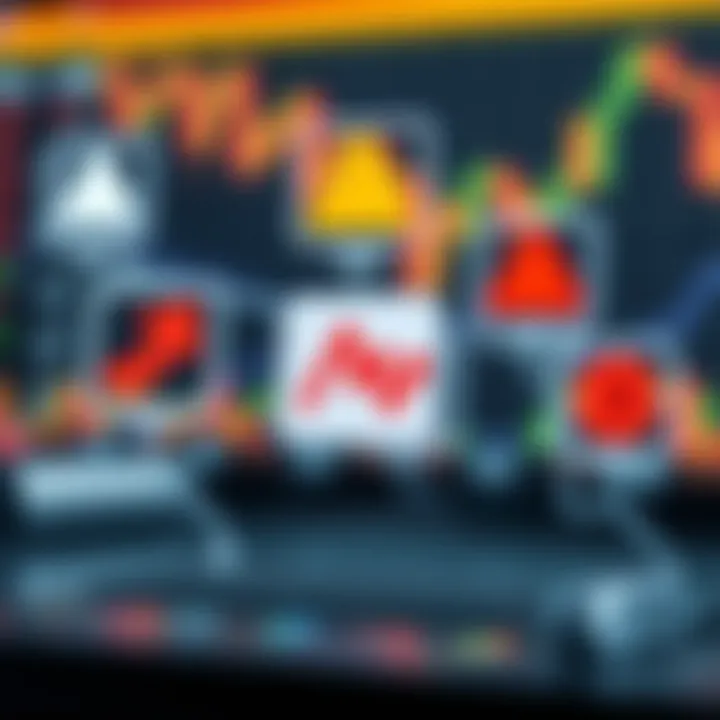 Conceptual illustration of different types of forex trading signals including trend and alert symbols