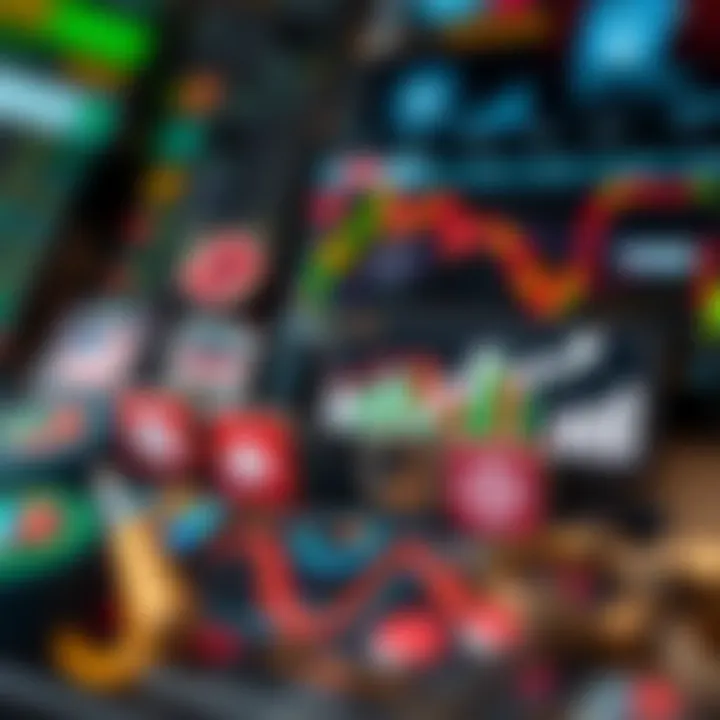 Icons representing software tools and analytics for binary options trading