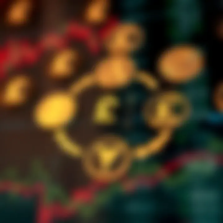 Illustration showing different currency symbols connected by arrows depicting forex trading flow