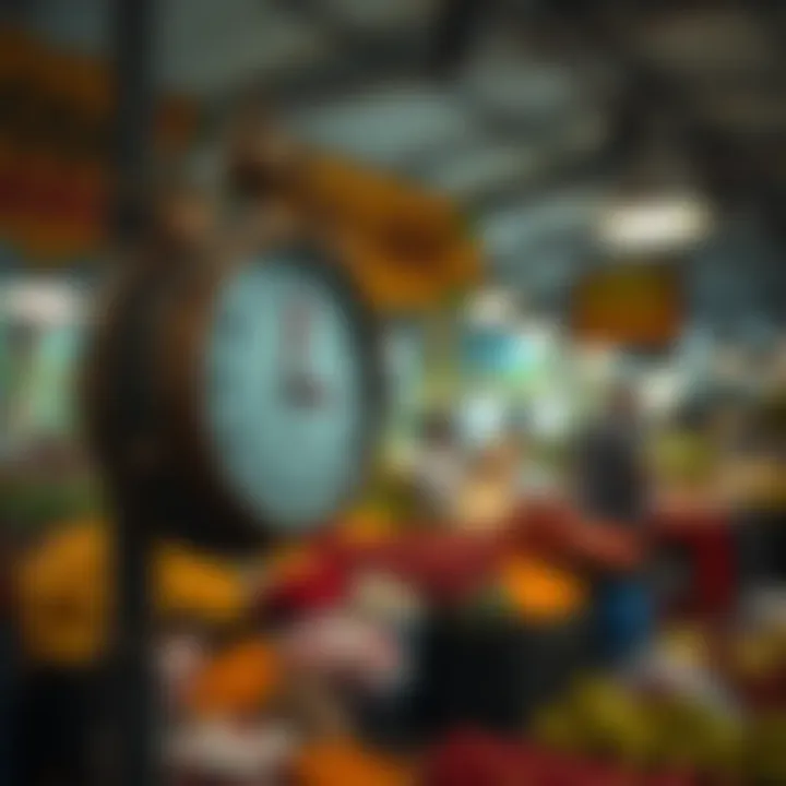 Clock showing typical trading hours with Polokwane fruit and vegetable market in the background