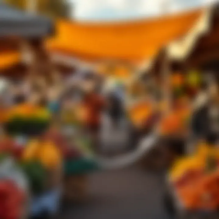 Clock overlay on a South African open-air market scene illustrating typical trading hours