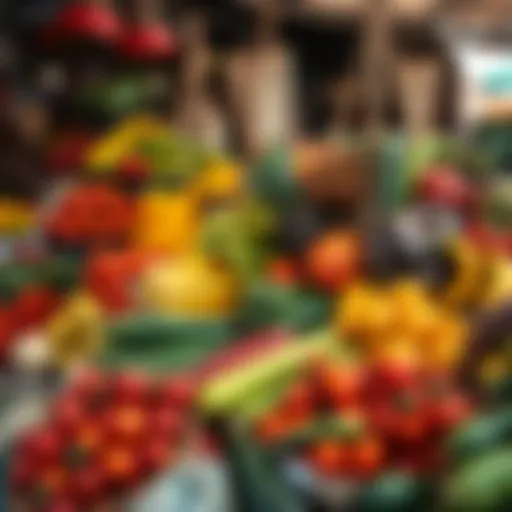 Diverse Produce on Display at a South African Market Fresh fruits and vegetables displayed at a vibrant outdoor market in South Africa