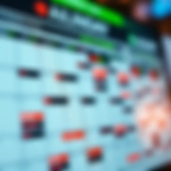 Illustration of a forex economic calendar displaying various upcoming economic events and data releases affecting currency trading