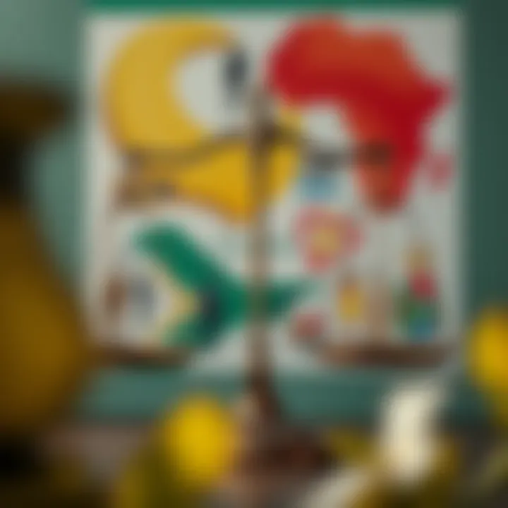 Illustration depicting diverse cultural symbols and legal scales highlighting gender diversity and social inclusion in South Africa