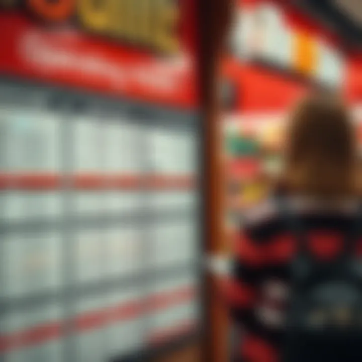 Customer checking operating hours and holiday schedule information on store notice board