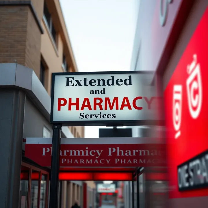 Signboard displaying extended and emergency pharmacy services in Boksburg
