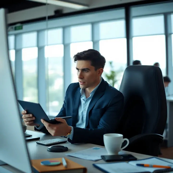 Risk Analysis in a Corporate Environment Professional analyzing risk data charts in a modern office setting