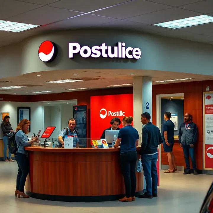 Customer service counter inside Centurion Post Office showing postal clerks assisting visitors