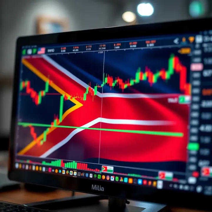 South African flag with forex trading charts on a digital screen