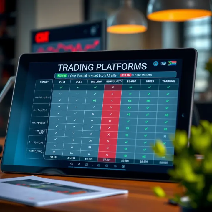 Comparison chart showing costs, security levels, and ease of use among trading platforms