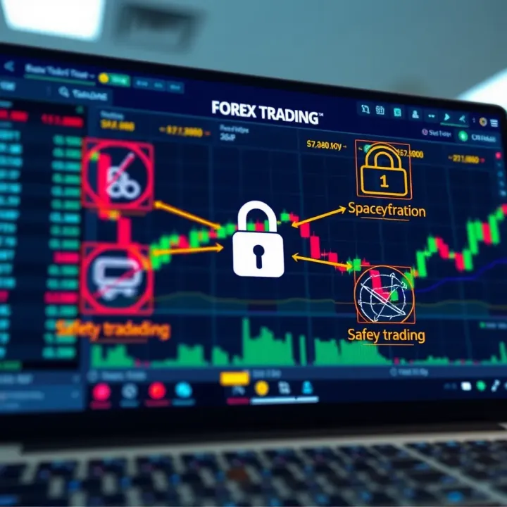 Secure online forex trading environment with encryption and safety features highlighted