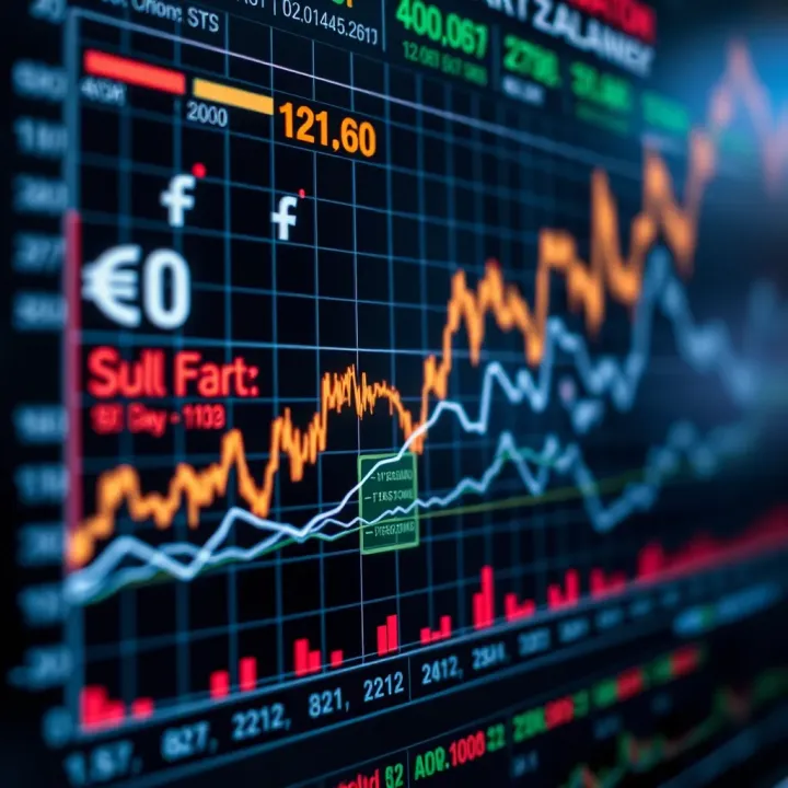 Graph showing forex trading strategies with upward trends and currency exchange icons