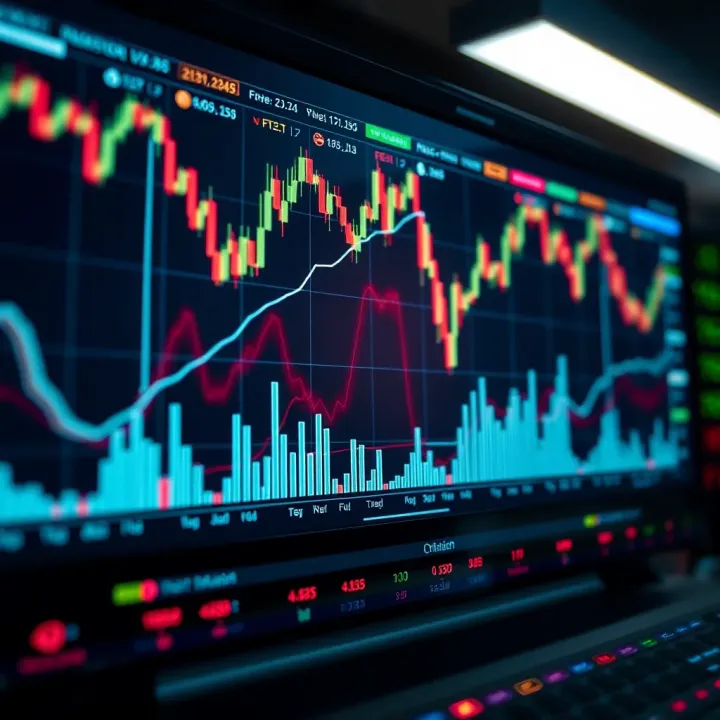 Automated Forex Trading and Technical Analysis Tools Concept of automation in forex trading featuring algorithmic charts and coding elements