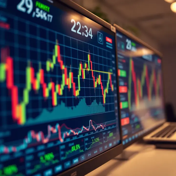Illustration of forex market charts showing currency pair trends and trading signals