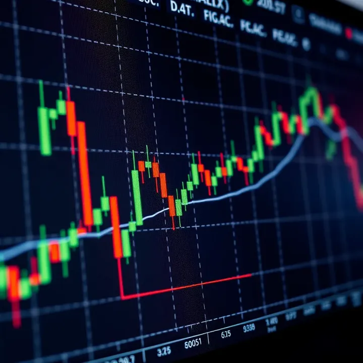 Graph showing upward trend with candlestick patterns representing forex market analysis