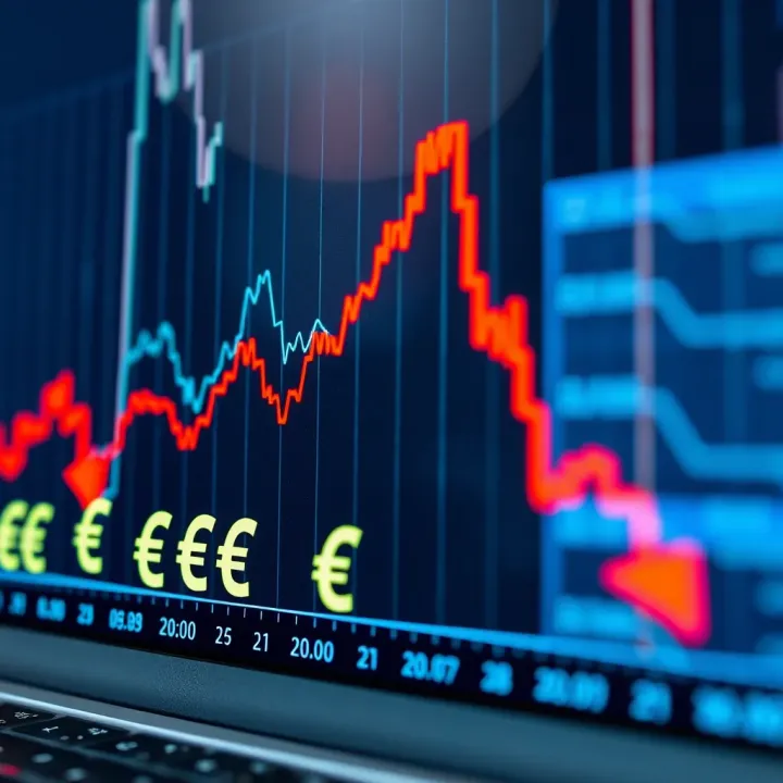 Graph displaying upward and downward trends in the forex market with South African rand symbols