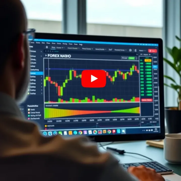 Interactive Forex Trading Training Video Tutorial Computer screen displaying forex trading platform with educational video tutorial