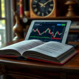 Open book displaying forex trading charts and data on digital tablet screen
