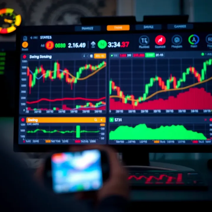 Digital dashboard displaying key stock indicators and technical analysis tools used in swing trading