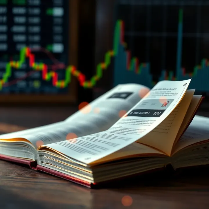 Open book with forex market graphs and currency symbols overlay