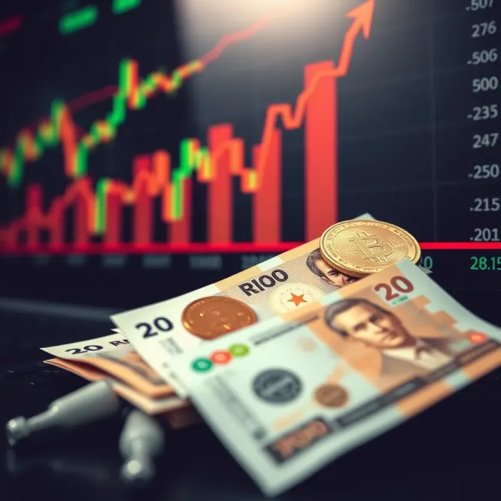 Currency notes with upward trending graph and trading platform elements