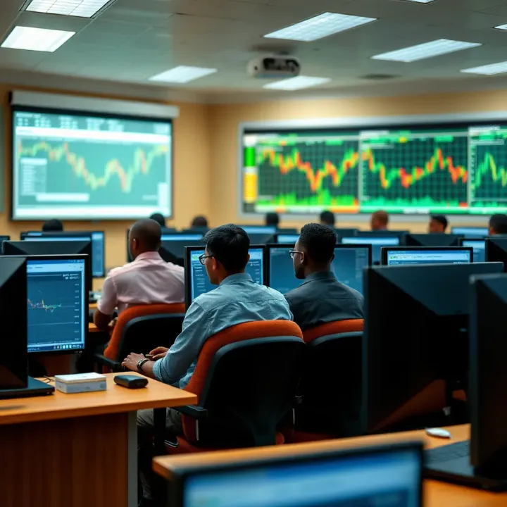 Forex Trading Education in South African Classroom Settings Classroom with students learning forex trading on computers in South Africa