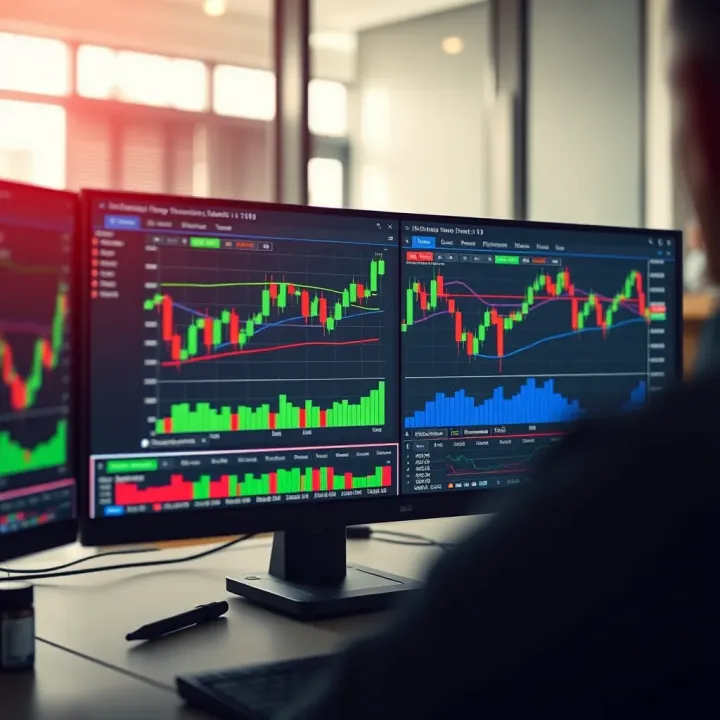 Interface of a forex trading simulator showing currency pairs and market charts