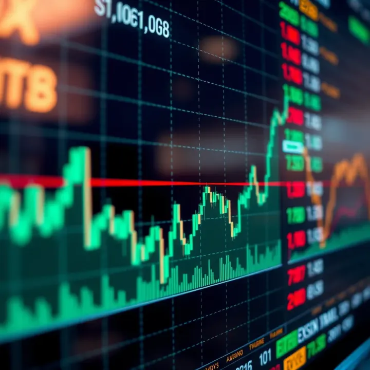 Graph showing currency exchange rates fluctuating on a digital financial chart