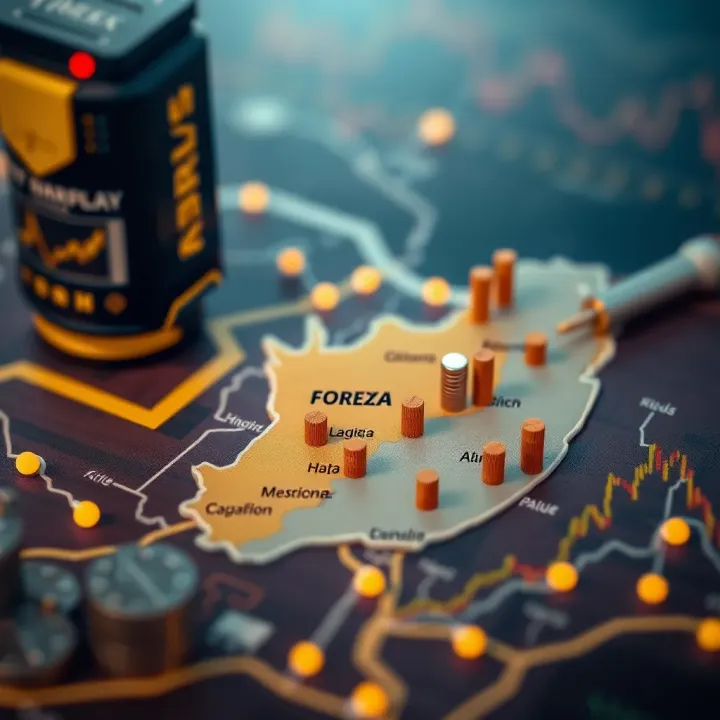 Map of South Africa with highlighted financial districts and forex trading hubs
