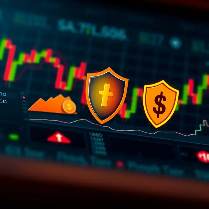 Illustration of a risk management plan with charts and protective shield icons