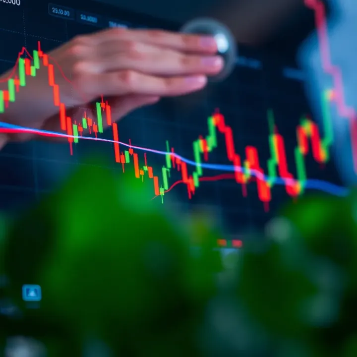 Illustration of a forex trading chart displaying currency pairs with trend lines and candlestick patterns