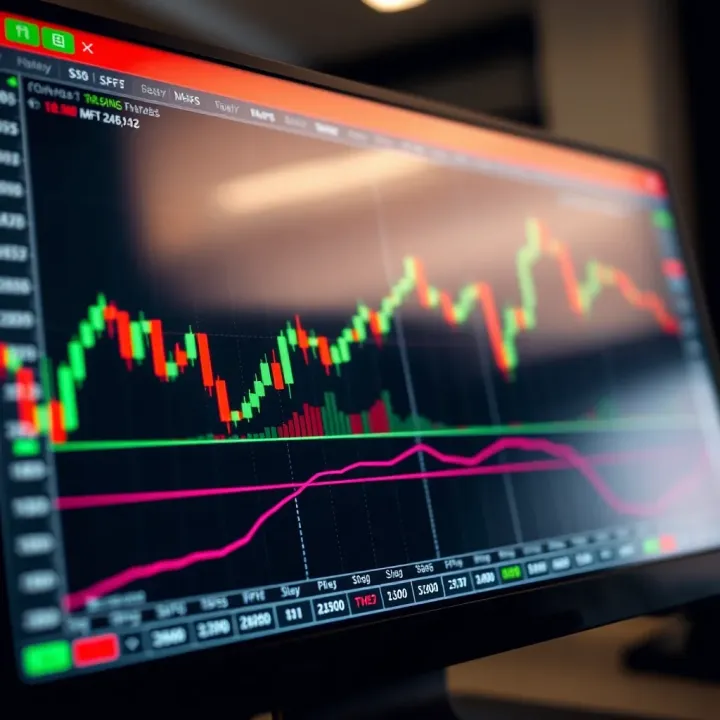 Chart showing currency pairs with rising and falling trends on a digital trading platform