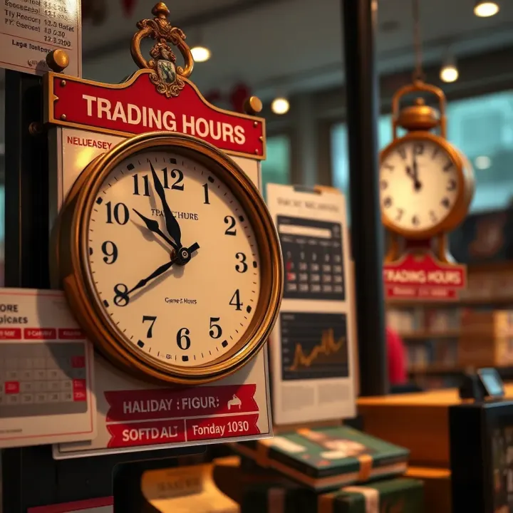 Clock and calendar representing trading hours and holiday schedule