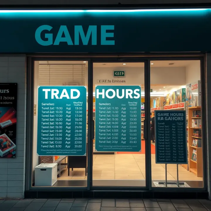 Exterior view of a game store in Port Elizabeth showing its trading hours on the entrance door