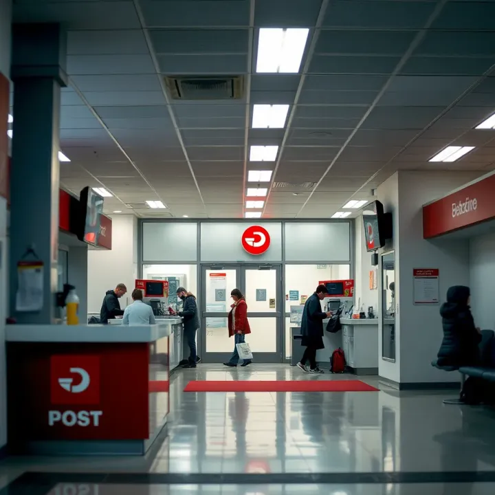 Interior of Hatfield Post Office with service counters and customer waiting area