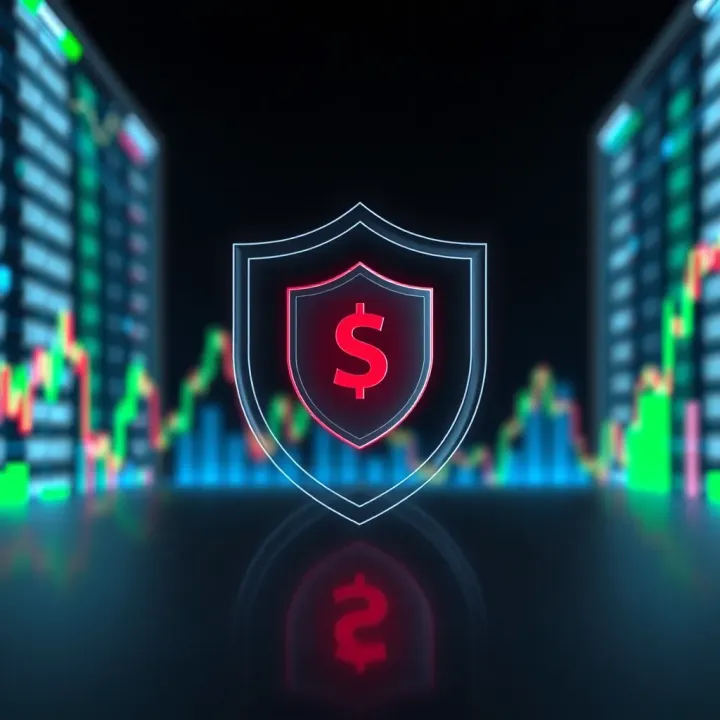 Conceptual illustration of risk management with shield icon protecting forex trading symbols