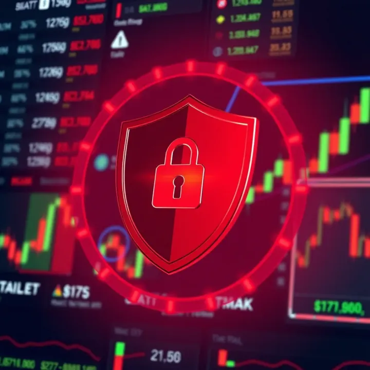 Visual representation of a shield protecting financial data and personal information from online trading fraud attempts