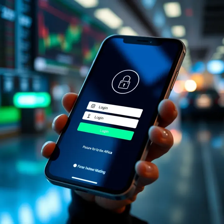 Secure login screen on a smartphone with encryption icons symbolizing safe forex trading practices in South Africa