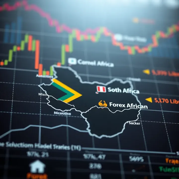 Map of South Africa with trading icons indicating market opportunities and risks