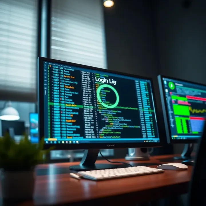 Computer screen displaying login event logs for security monitoring