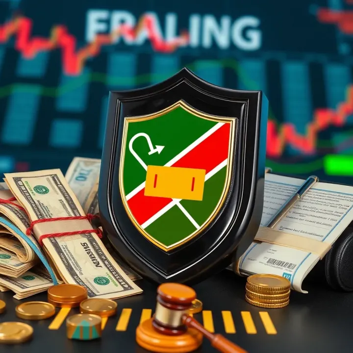 Symbolizing Legal Safeguards and Prevention Measures in Binary Options Trading Graphic showing shield protecting money and documents symbolizing legal protection and prevention