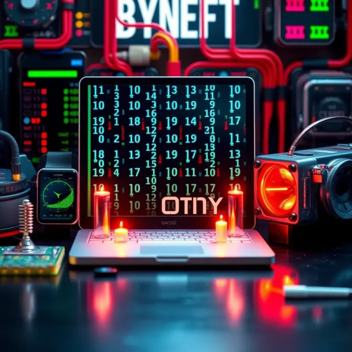 Conceptual graphic showing binary code integrated into various modern electronic devices