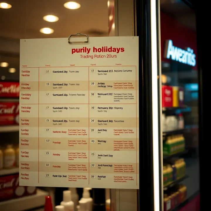 Calendar highlighting public holidays affecting cosmetics store schedules