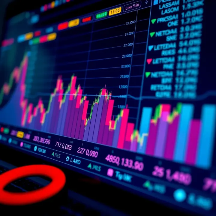 Graph depicting currency value fluctuations with trading tools and charts